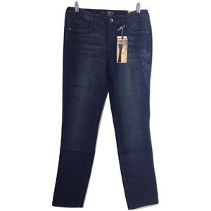 NWT BEAU Blue Stretch Denim Fleur de Lis Jeans